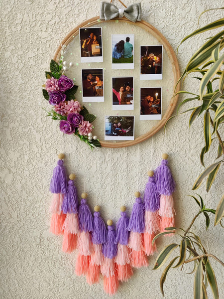 Floral Photo Frame Hoop with Tassles & Lights