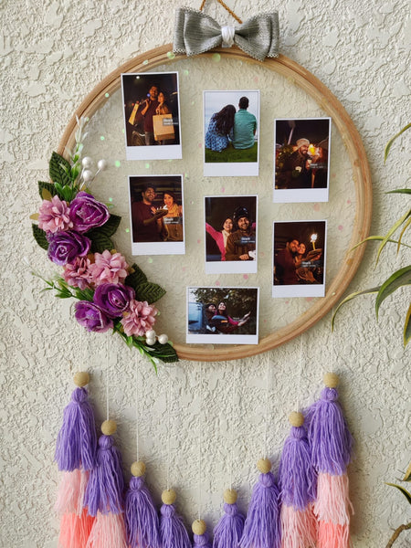 Floral Photo Frame Hoop with Tassles & Lights