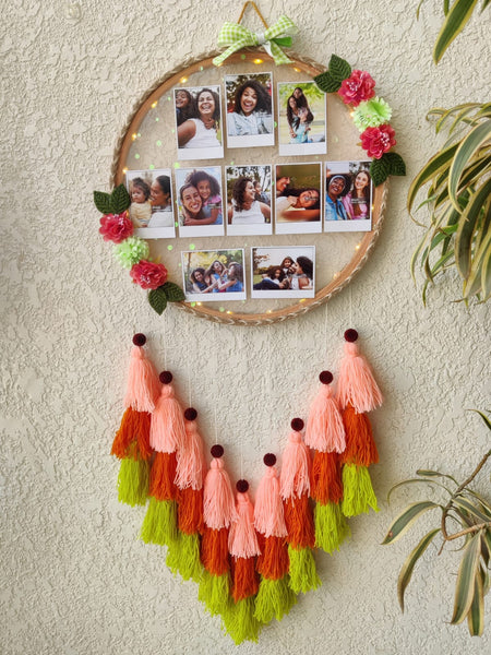 Floral Photo Frame Hoop with Tassles & Lights