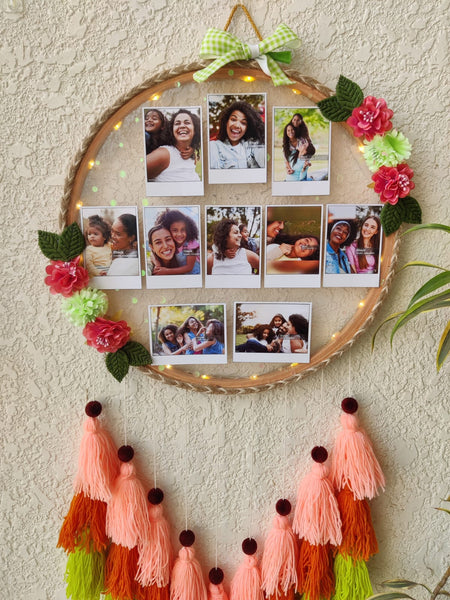 Floral Photo Frame Hoop with Tassles & Lights