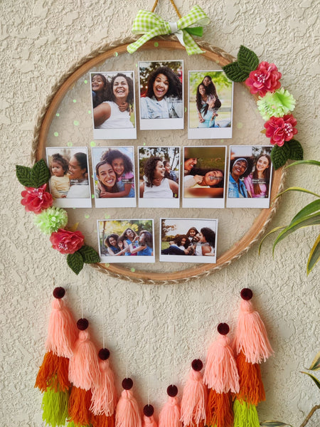 Floral Photo Frame Hoop with Tassles & Lights