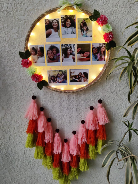 Floral Photo Frame Hoop with Tassles & Lights