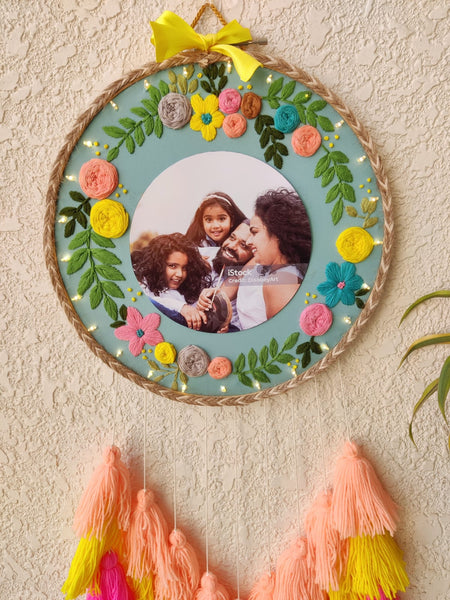 Embroidered Floral Photo Frame Hoop with Tassles & Lights