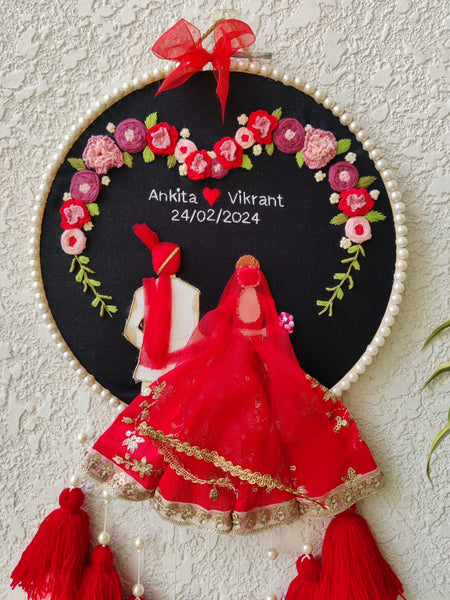 Customizable Couple Embroidered Hoop with Tassels