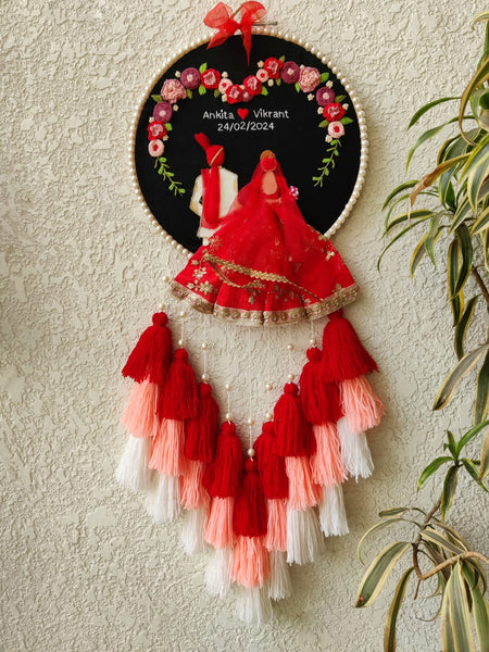 Customizable Couple Embroidered Hoop with Tassels