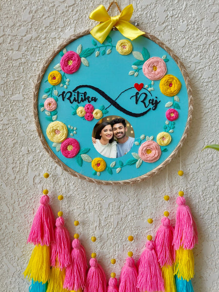 Customizable Name Embroidered & Photo Hoop with Tassles