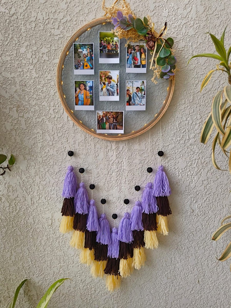 Floral Photo Frame Hoop with Tassles & Lights