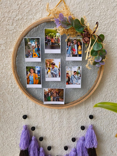 Floral Photo Frame Hoop with Tassles & Lights