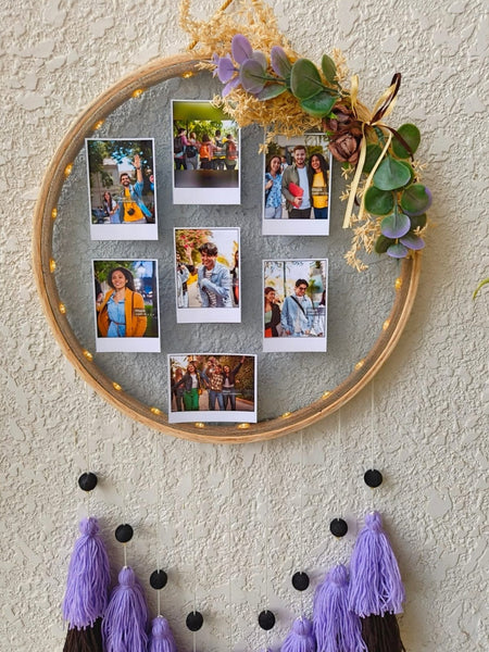 Floral Photo Frame Hoop with Tassles & Lights