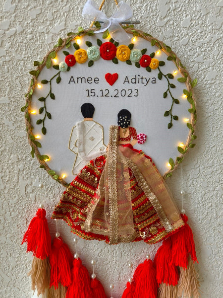 Couple Embroidered Hoop with Tassels & Lights
