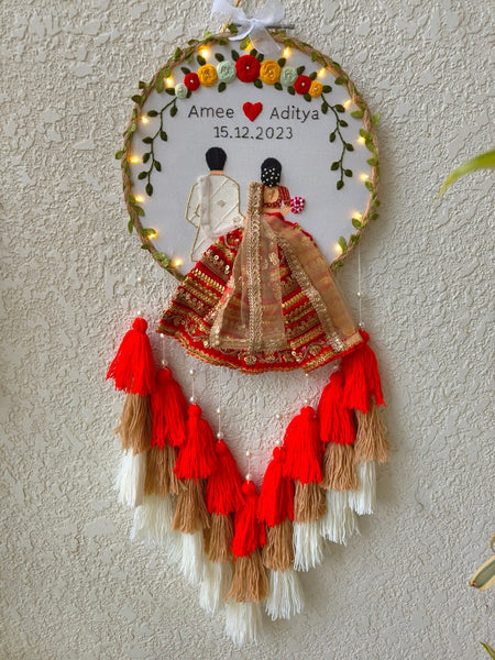 Couple Embroidered Hoop with Tassels & Lights