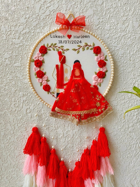 Customizable Couple Embroidered Hoop with Tassels