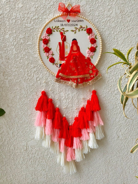 Customizable Couple Embroidered Hoop with Tassels