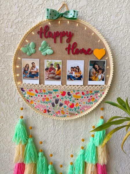 'Happy Home' Photo Frame Hoop with Tassles & Lights