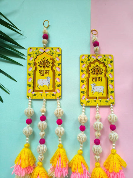 Pichwai Cow Subh Labh Pair Wall Hanging