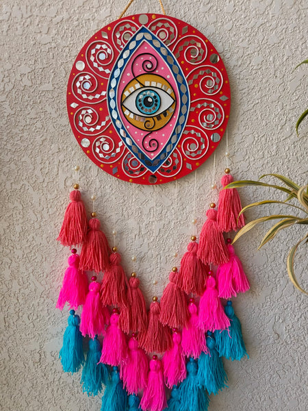 Evil Eye Lippan Art Wall Hanging with Tassles