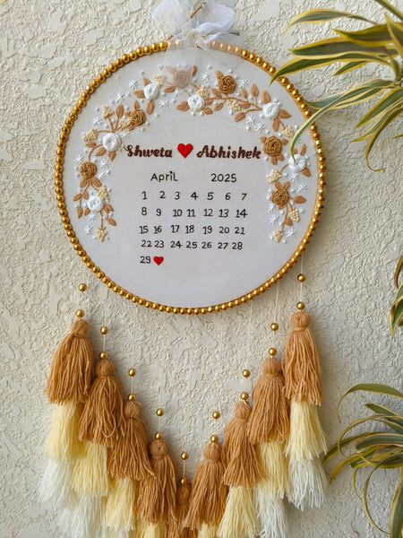 Customizable Calendar Embroidered Hoop with Tassels