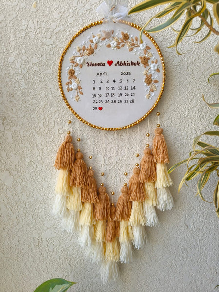 Customizable Calendar Embroidered Hoop with Tassels