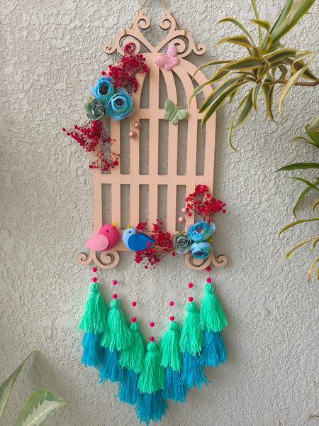 Floral Bird Cage Charm Hanging with Tassels