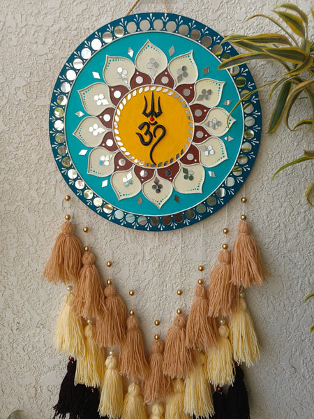 Trishul Om Lippan Art Wall Hanging with Tassels