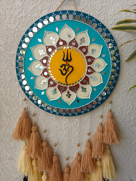 Trishul Om Lippan Art Wall Hanging with Tassels