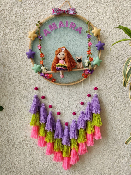 Customizable Name Felt Wall Hanging with Tassles & Lights