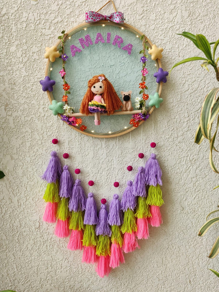 Customizable Name Felt Wall Hanging with Tassles & Lights