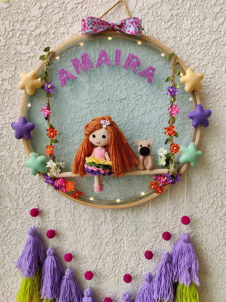 Customizable Name Felt Wall Hanging with Tassles & Lights
