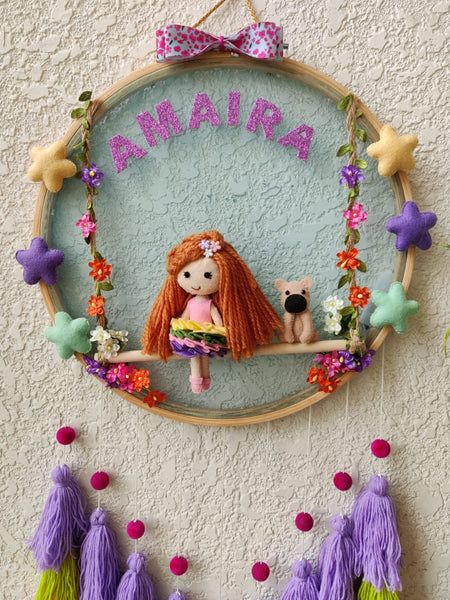 Customizable Name Felt Wall Hanging with Tassles & Lights
