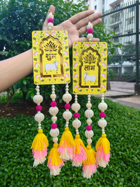Pichwai Cow Subh Labh Pair Wall Hanging