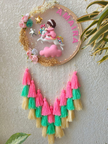 Customizable Name Felt Wall Hanging with Tassles & Lights