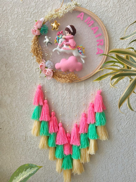 Customizable Name Felt Wall Hanging with Tassles & Lights