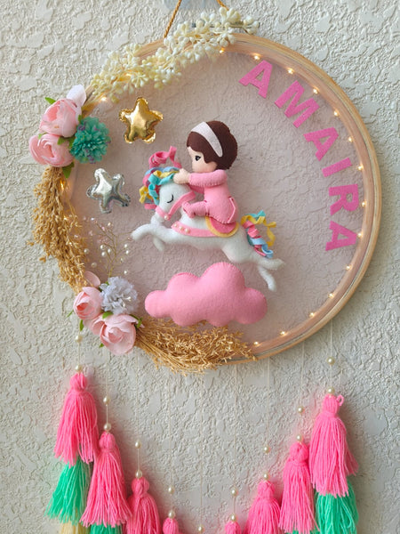 Customizable Name Felt Wall Hanging with Tassles & Lights
