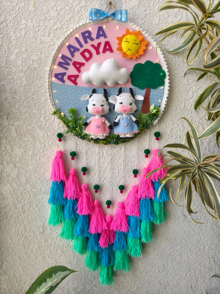 Customizable Name Felt Wall Hanging with Tassles & Lights