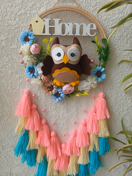 Owl & Floral Wall Hanging with Tassles