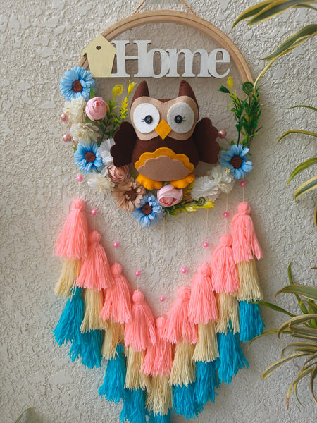 Owl & Floral Wall Hanging with Tassles