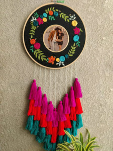 Embroidered Double Hoop Photo Frame With Tassles
