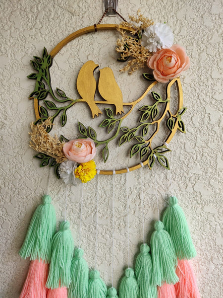 'Bird & Leaves' Hanging Dreamcatcher