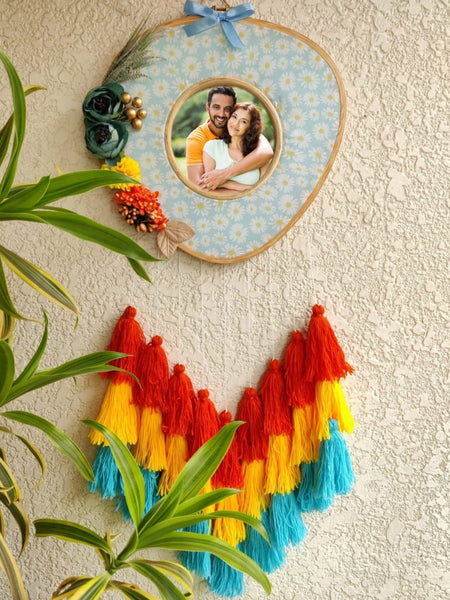 Triangle Shaped Floral Photo Frame Double Hoop with Tassles