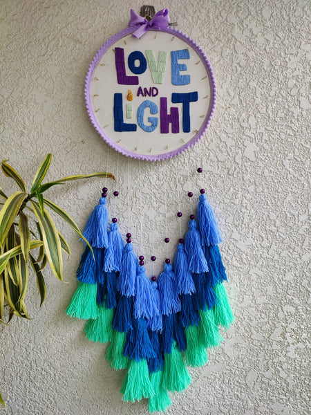 'Love & Light' Embroidered Hanging Dreamcatcher with Lights