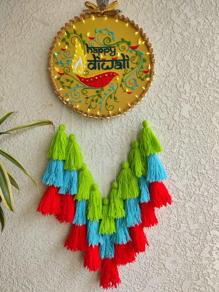 'Happy Diwali' Embroidered Hanging Dreamcatcher with Lights