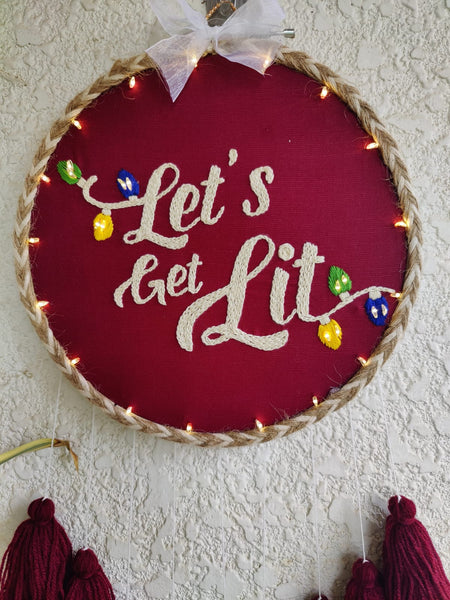 'Let's Get Lit' Embroidered Hanging Dreamcatcher with Lights