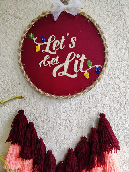 'Let's Get Lit' Embroidered Hanging Dreamcatcher with Lights
