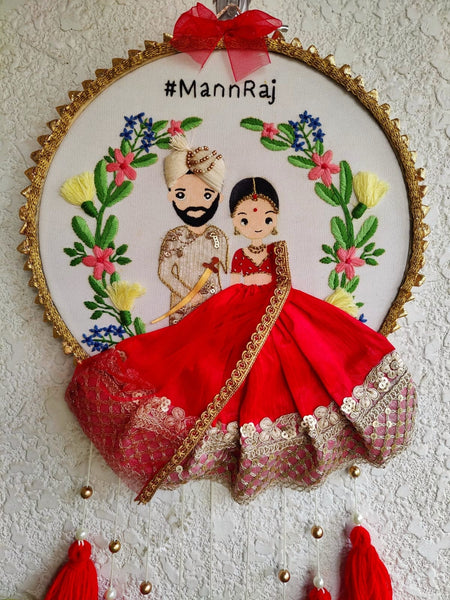 Customizable Couple Embroidered Hoop with Tassels
