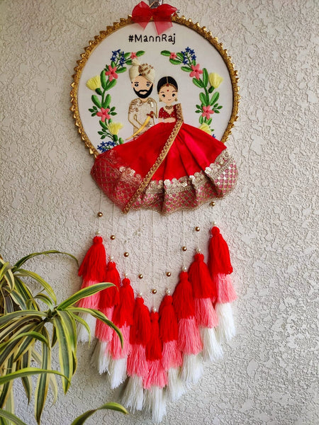 Customizable Couple Embroidered Hoop with Tassels