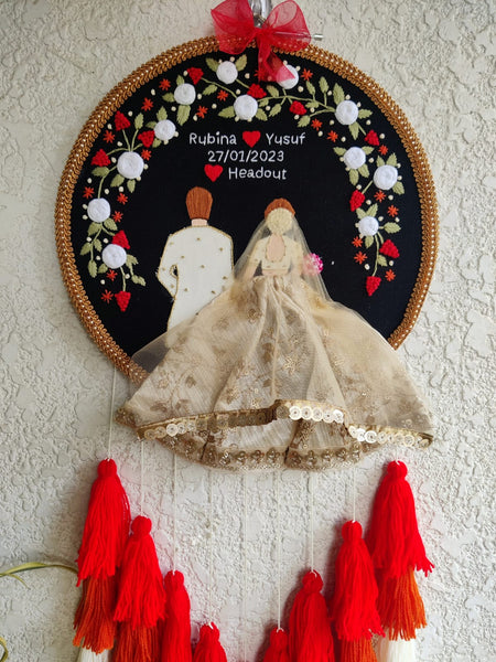 Customizable Couple Embroidered Hoop with Tassels