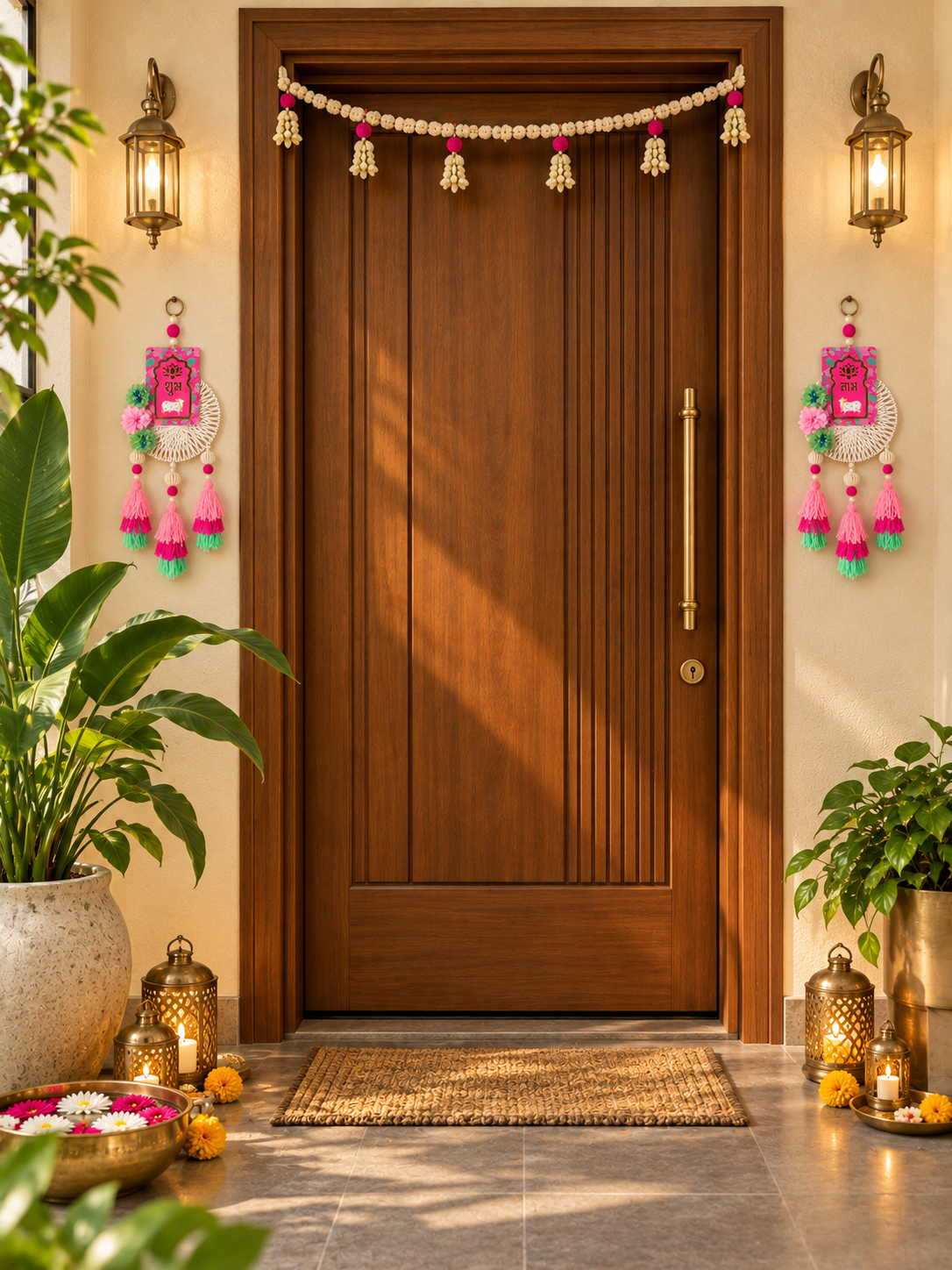 Shubh Labh Festive Wall Hanging – Pink & Mint