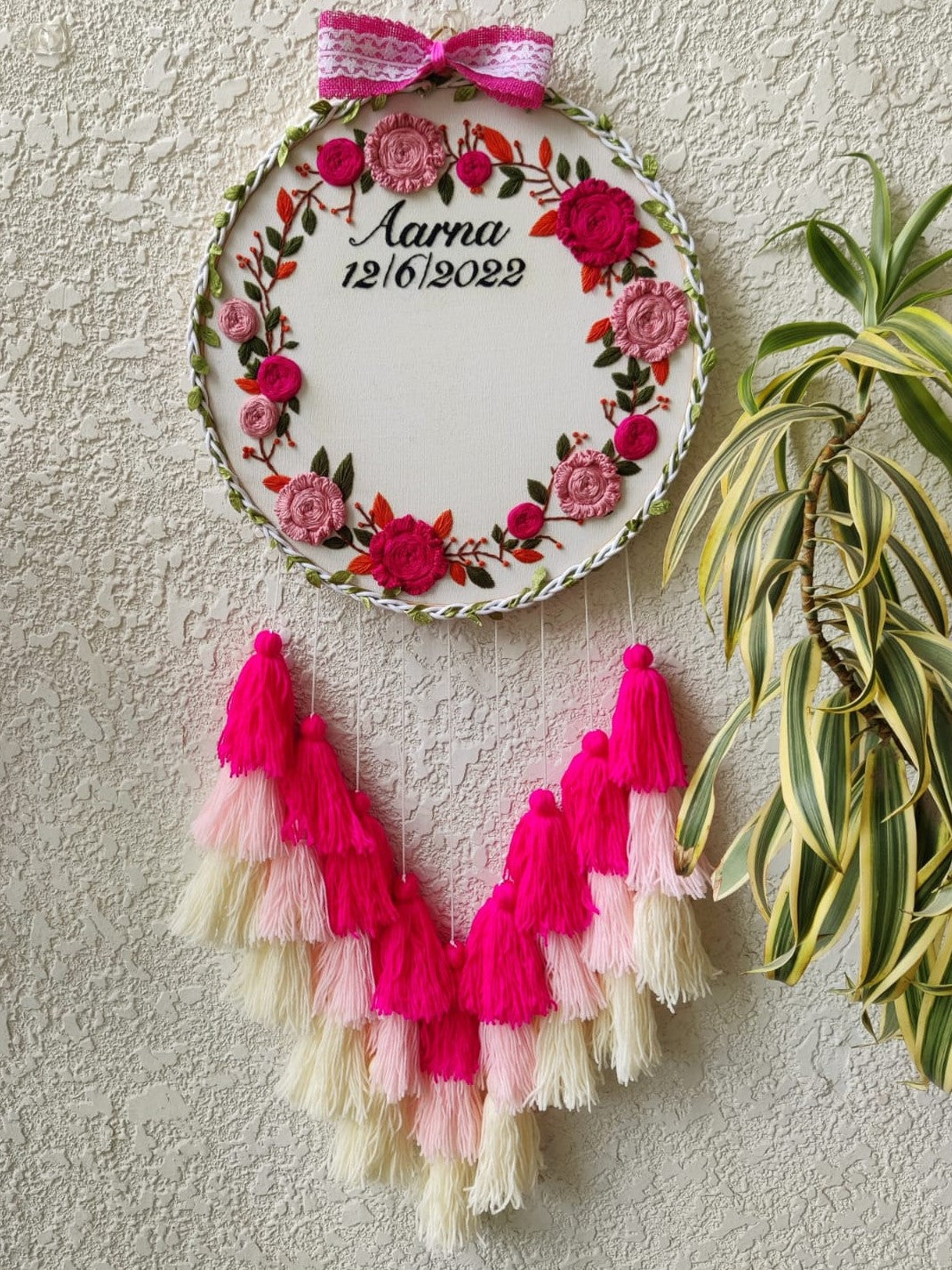 Baby Footprint Customizable Embroidered Hoop with Tassels