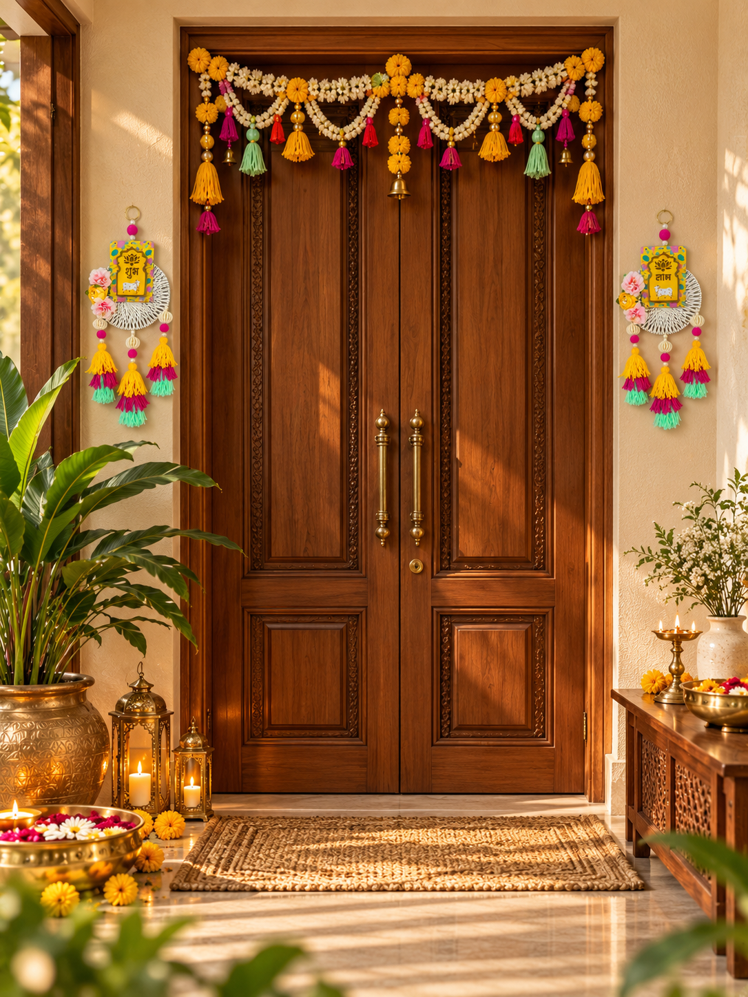 Shubh Labh Festive Wall Hanging – Yellow & Pink
