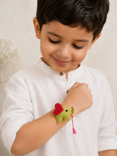 Handmade Elephant Felt Rakhi for Kids